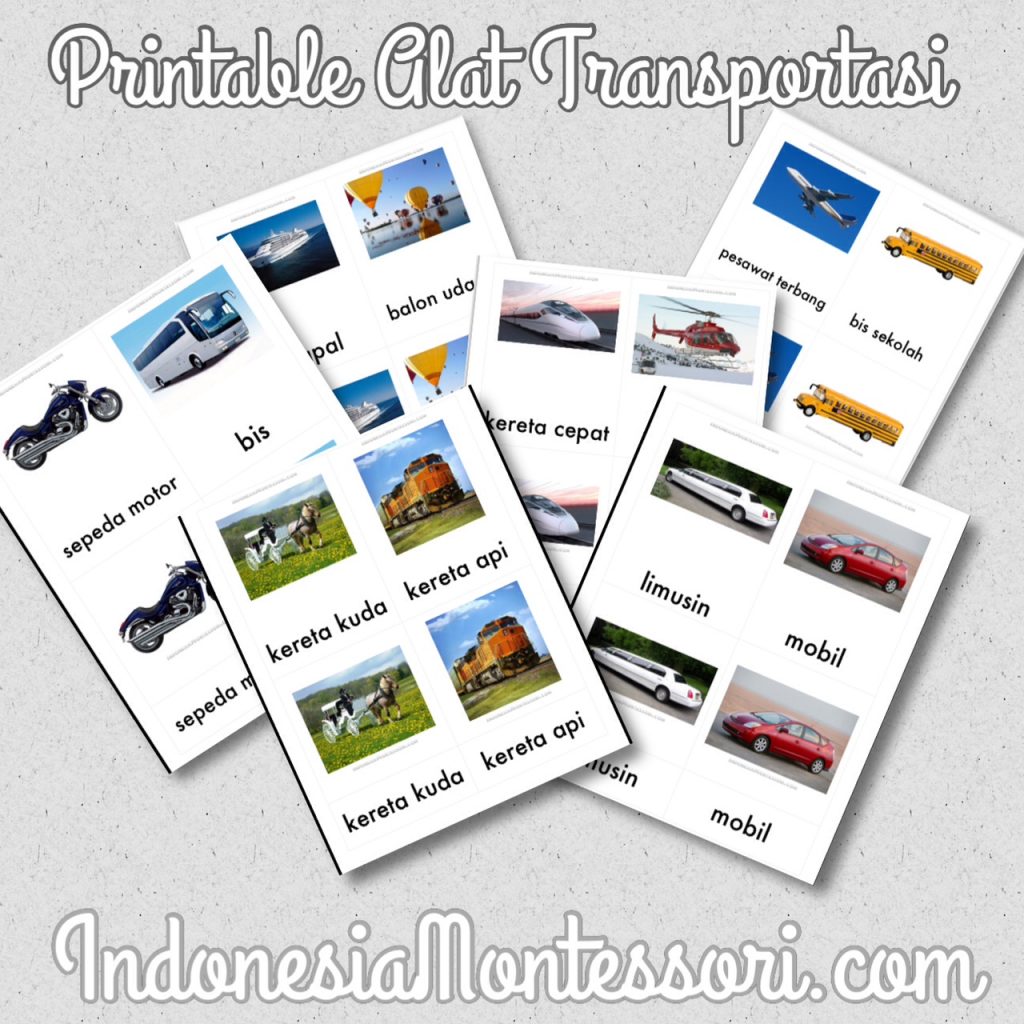 kartu kendaraan alat transportasi bahasa indonesia printable gratis
